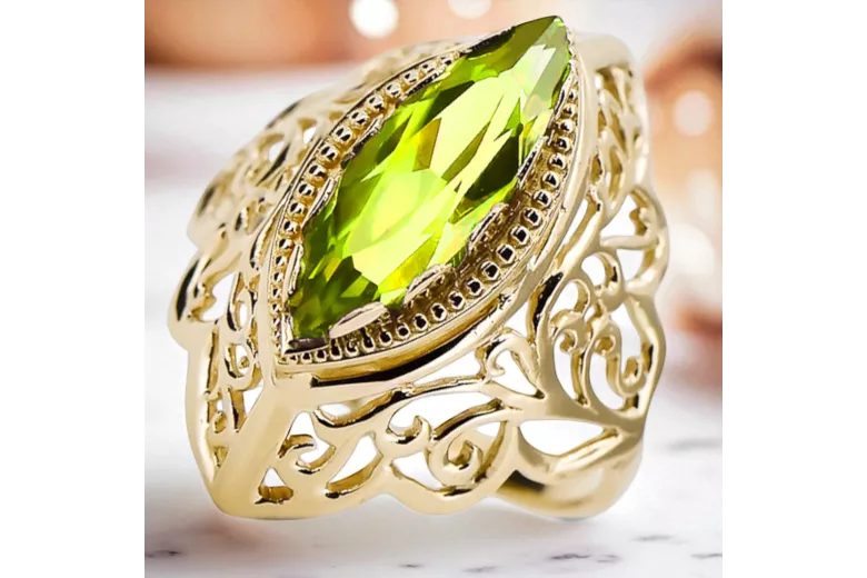 Pierścionek Żółty Perydot 14k żółte złoto Styl Vintage vrc017y